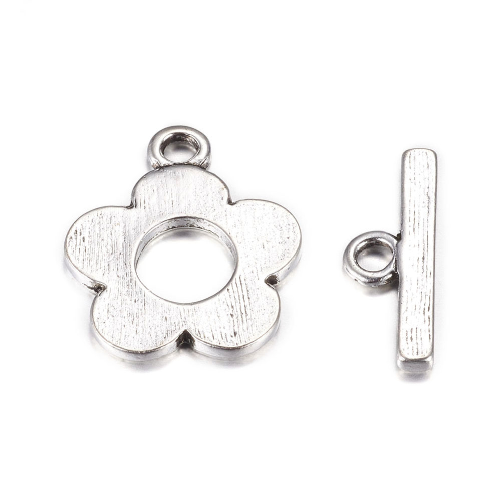 PandaHall Tibetan Silver Toggle Clasps, Lead Free, Cadmium Free and Nickel Free, Flower, Antique Silver, Flower: about 20.5mm wide, 25mm...
