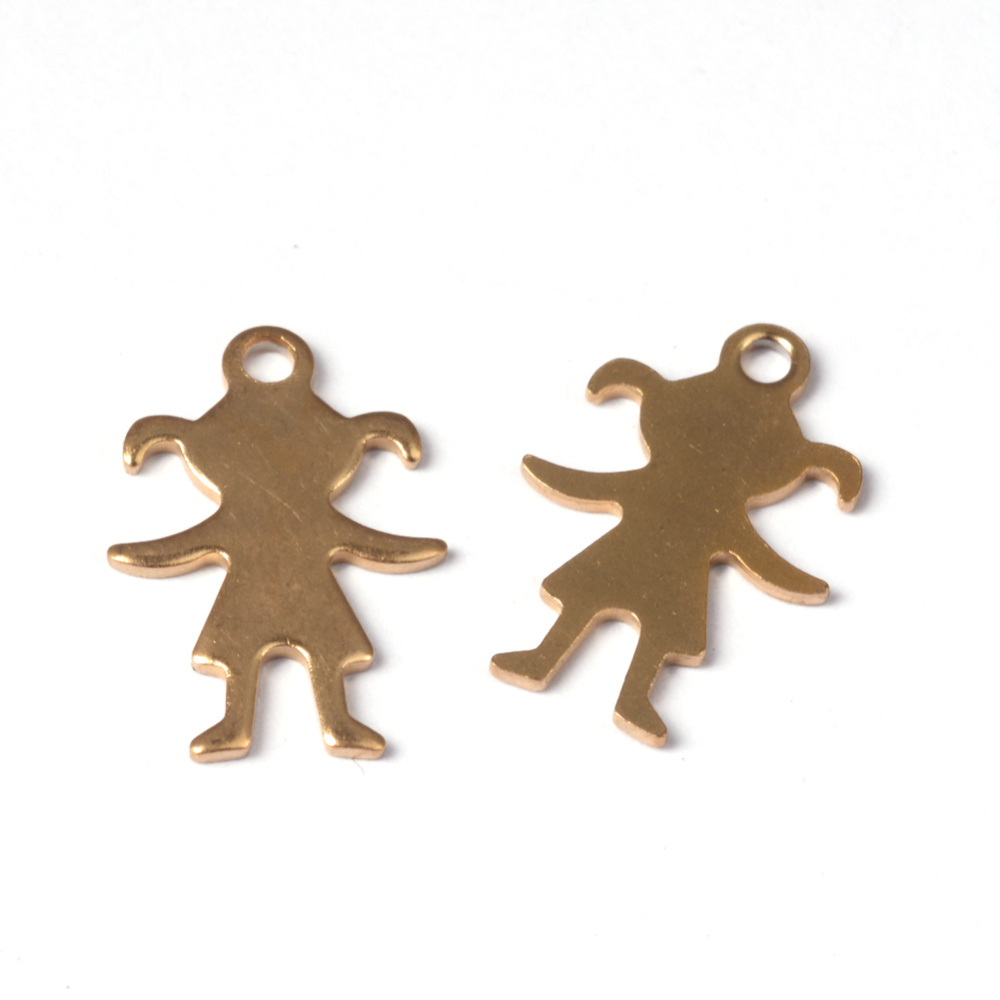 PandaHall Girl 304 Stainless Steel Pendants, Golden, 16x11x1mm, Hole: 1.5mm Stainless Steel Human