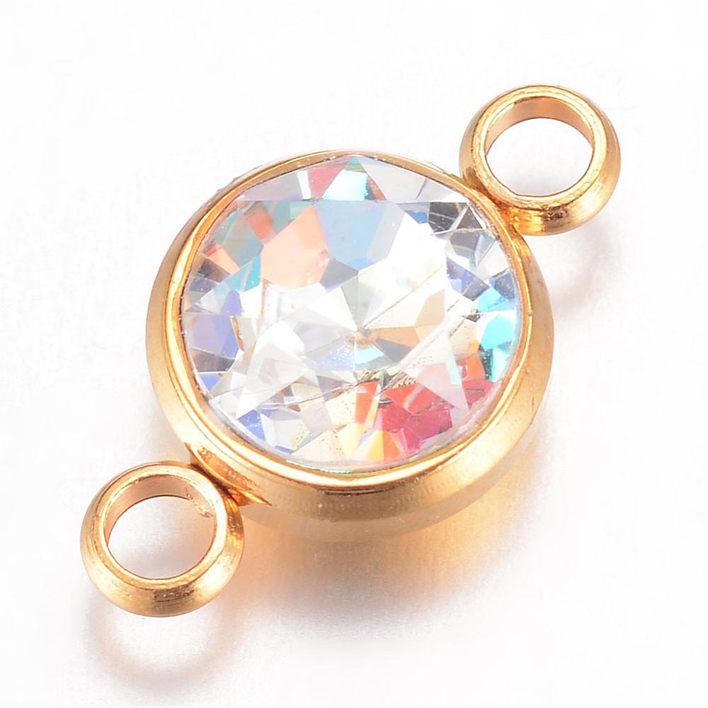 PandaHall K9 Glass Links, Faceted, with 304 Stainless Steel Findings, Flat Round, Golden, Crystal AB, 17.5x10x6.5mm, Hole: 2.5mm Glass Flat...
