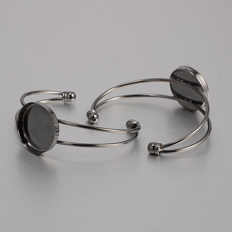 PandaHall Brass Cuff Bangle Makings, Bangle Blanks, with Flat Round Tray, Gunmetal, 60mm, Tray: 25mm Brass