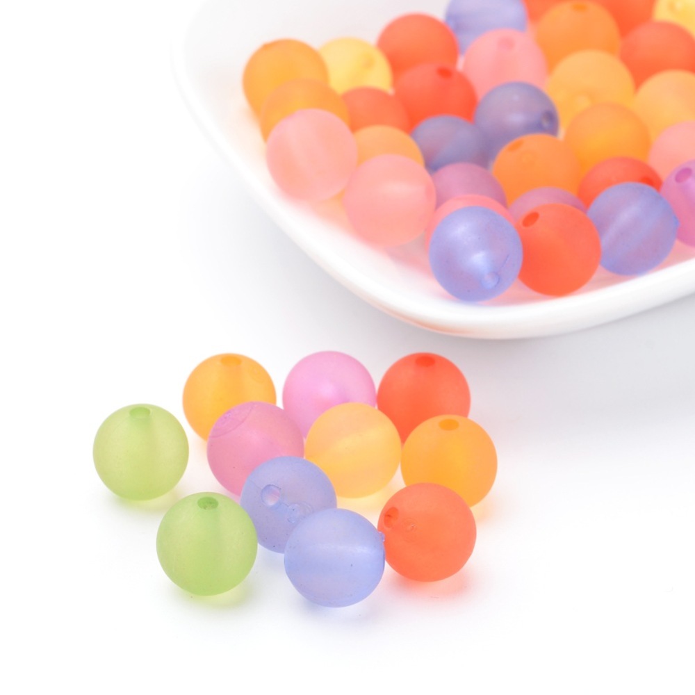 PandaHall Mixed Color Round Frosted Transparent Acrylic Beads, about 10mm in diameter, hole: 2mm Acrylic Round