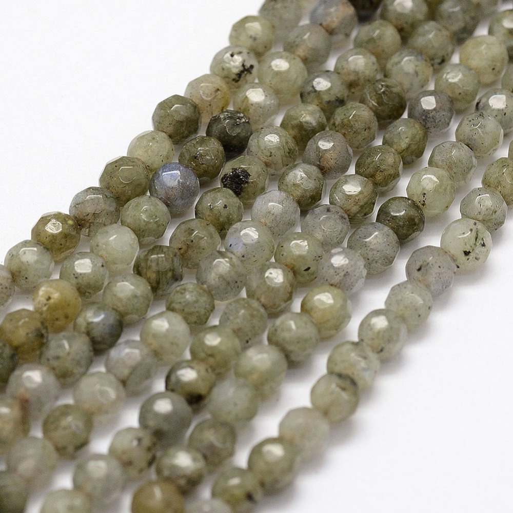 PandaHall Faceted Natural Labradorite Beads Strands, Round, 4mm, Hole: 0.8mm; about 93pcs/strand, 14.7" Labradorite Round Green