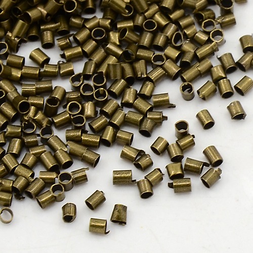 PandaHall 1700pcs 1.5mm Brass Tube Crimp End Beads, Nickel Free Antique Bronze Color, hole: 1mm Brass Tube