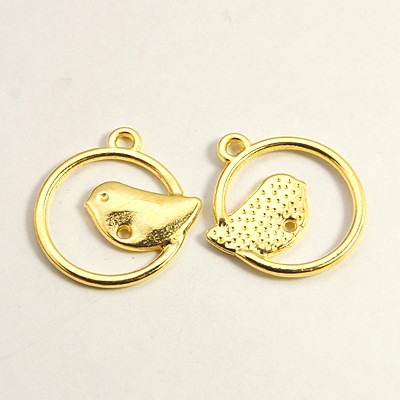 PandaHall Alloy Pendants, Lead Free and Cadmium Free, Ring With Bird, Golden, 22x20x2mm, Hole: 2mm Alloy Bird