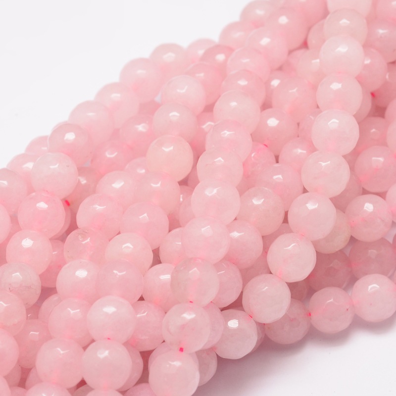PandaHall Dyed Natural White Jade Round Beads Strands, Faceted, Pink, 8mm, Hole: 1mm; about 48pcs/strand, 15.3" White Jade Round Pink