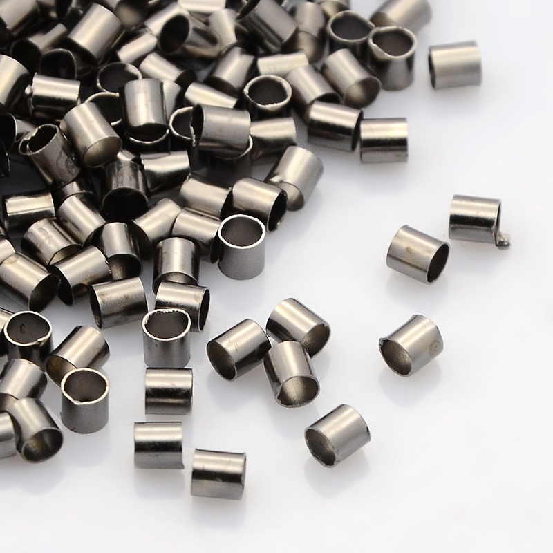PandaHall Brass Crimp Beads, Column, Cadmium Free & Nickel Free & Lead Free, Gunmetal, 3x3mm, Hole: 2.5mm, 500pcs/10g Brass Column
