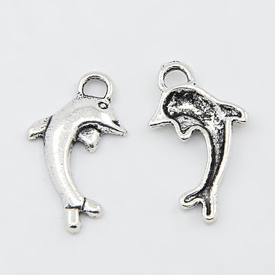 PandaHall Alloy Pendants, Dolphin, Antique Silver Color, Size: about 20mm long, 10mm wide, 4mm thick, hole: 2mm Alloy Dolphin
