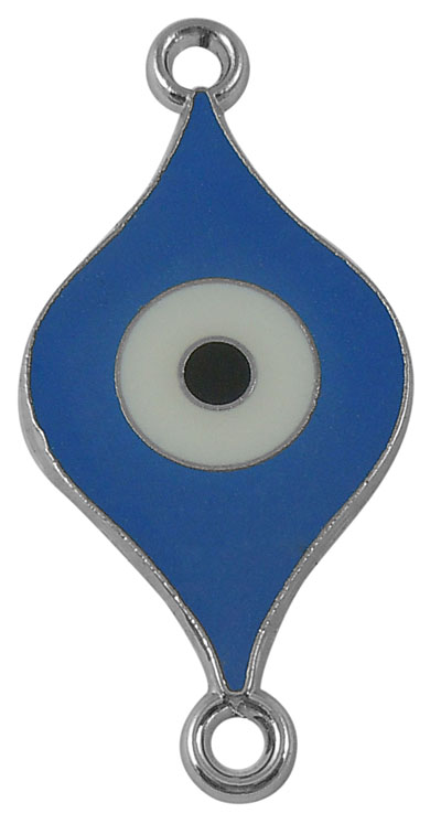 PandaHall Alloy Enameled Connectors, Evil Eye Style, Platinum, Size: about 38mm long, 18mm wide, 2mm thick, hole: 2mm Alloy+Enamel Eye Blue