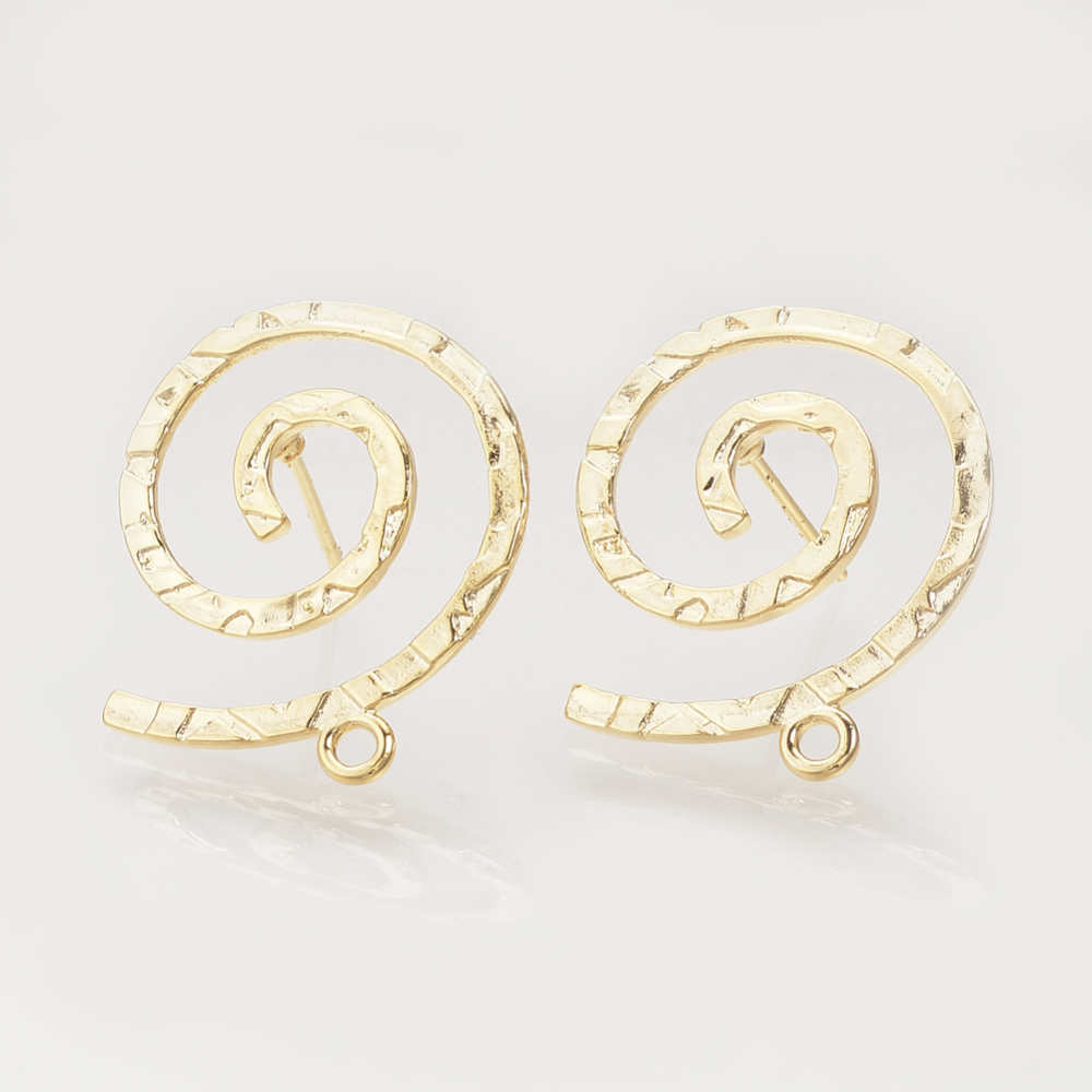 PandaHall Brass Stud Earring Findings, Vortex, Real Gold Plated, 24x22mm, Hole: 1.5mm; Pin: 0.8mm Brass
