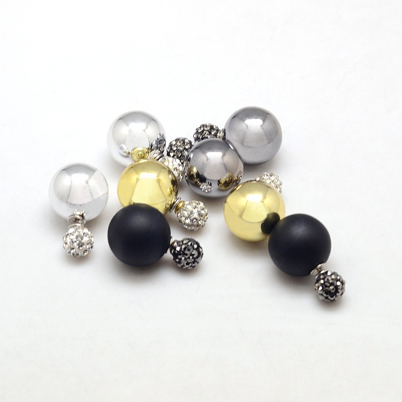 PandaHall CCB Plastic Double Faced Ball Ear Studs, with Polymer Clay Rhinestone and Steel Pin, Mixed Color, 25x16mm; Pin: 0.5mm Plastic...