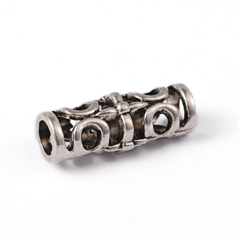 PandaHall Tube Hollow Tibetan Style Alloy Beads, Cadmium Free & Lead Free, Antique Silver, 18x7mm, Hole: 4mm Alloy Tube