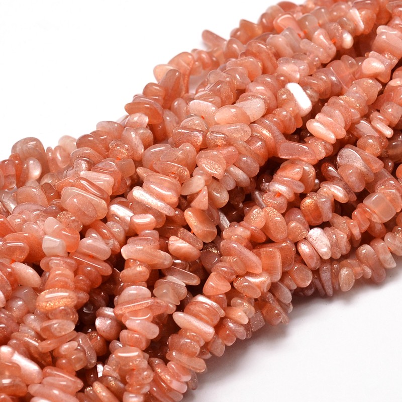 PandaHall Natural Peach Moonstone Chip Beads Strands, 5~14x4~10mm, Hole: 1mm; about 15.5"~16.1" Moonstone Chip