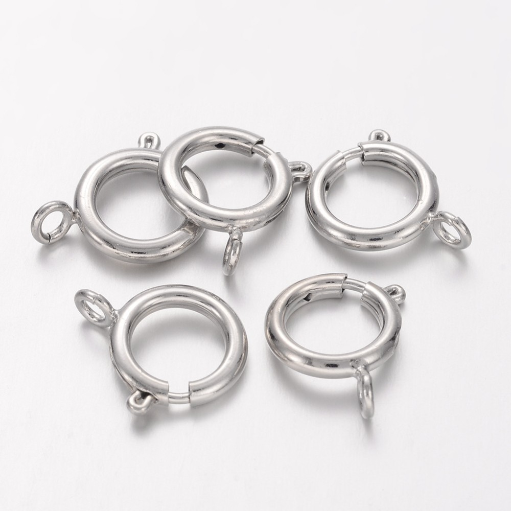 PandaHall Brass Spring Clasps, Jewelry Accessory, Platinum Color, 12mm, Hole: 2mm Brass
