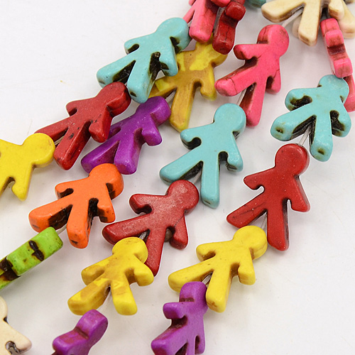 PandaHall Natural Howlite Beads Strands, Dyed, Boy, Mixed Color, 22x15x5mm, Hole: 1mm; about 20pcs/strand, 15.35" Howlite Human Multicolor