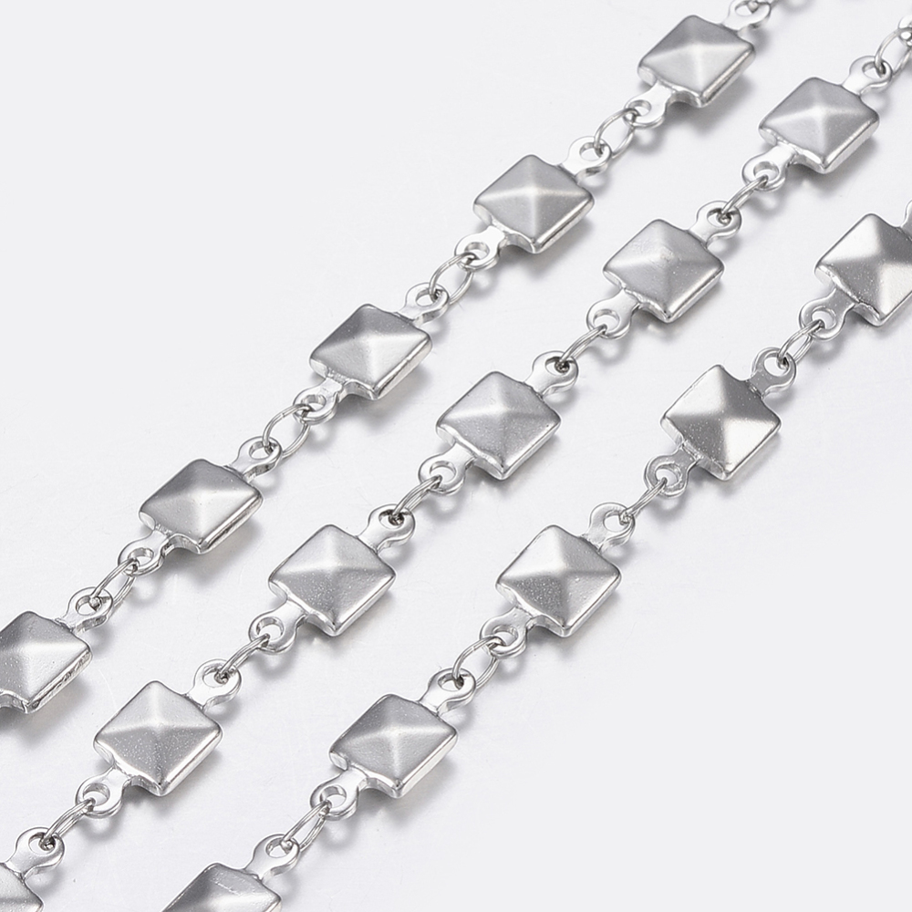 PandaHall 304 Stainless Steel Chains, Square Link Chains, Stainless Steel Color, 11x5x2mm Stainless Steel