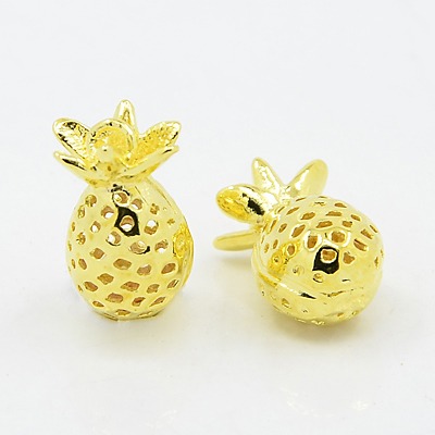 PandaHall Brass Pendants, Hollow, Pineapple, Golden, 15mm long, 8.5mm wide, 8mm thick, hole: 1mm Brass Fruit