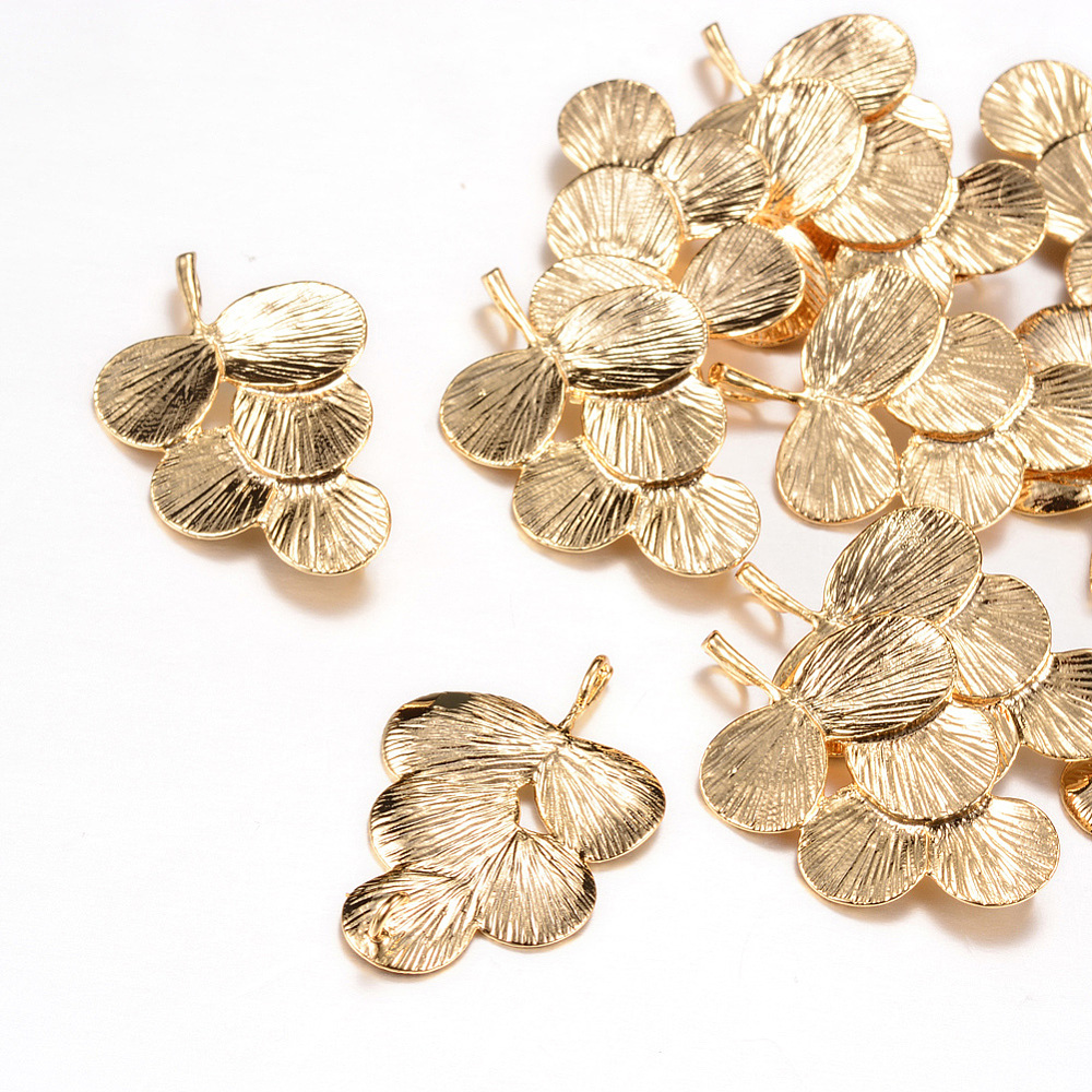 PandaHall Brass Pendants, Leaf, Light Gold, 29x20x1.5mm, Hole: 2mm Brass Leaf
