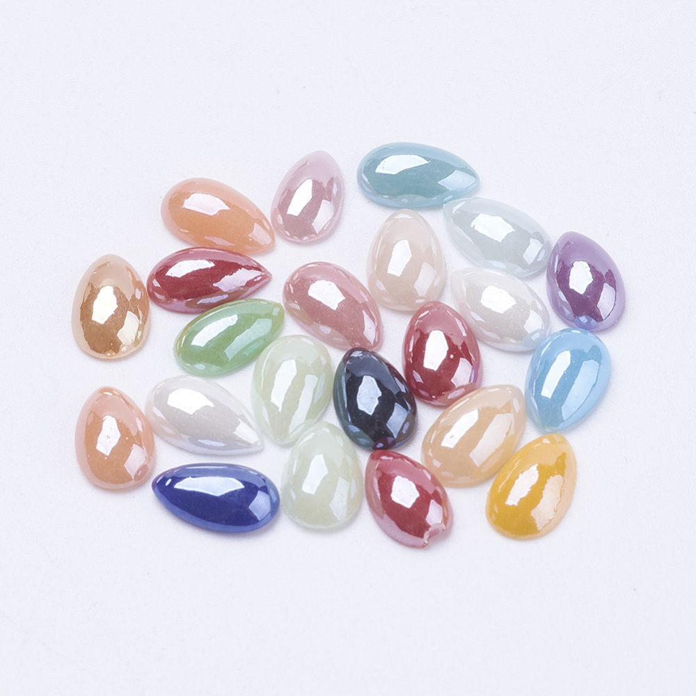 PandaHall Glass Cabochons, Plated Pearlized, Drop, Mixed Color, 10x6x3mm Glass Drop Multicolor