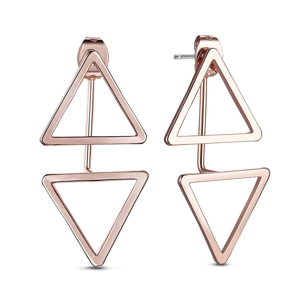 PandaHall SHEGRACE&reg Simple Fashion 18K Rose Gold Plated Stud Earrings, with Double Triangles, 32x16mm Alloy