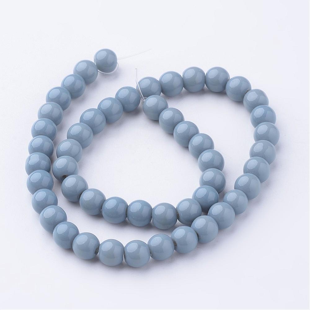 PandaHall Opaque Glass Bead Strands, Round, Dyed, SteelBlue, 6mm, Hole: 1mm; about 52pcs/strand, 11.4" Glass Round Blue