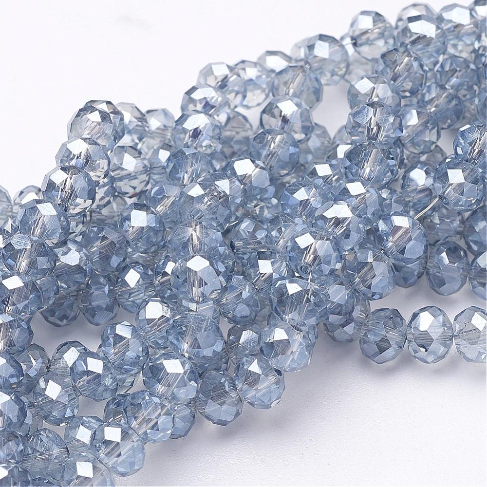 PandaHall Electroplate Glass Beads Strands, Faceted Rondelle, LightBlue, 6x4mm, Hole: 1mm; about 100pcs/strand, 18.1" Glass Rondelle Blue
