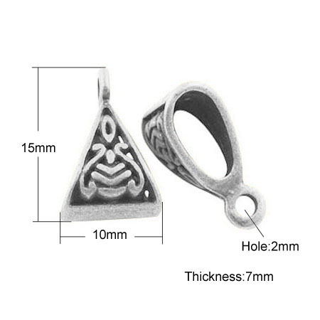 PandaHall Tibetan Style Hangers, Bail Beads, Lead Free & Nickel Free, Antique Silver, 15x10x7mm, Hole: 2mm Alloy Triangle