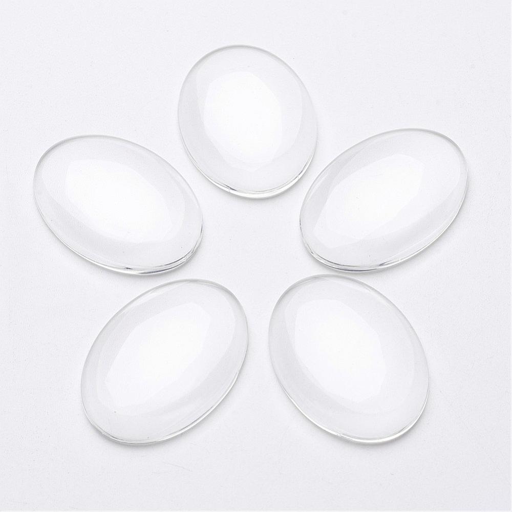 PandaHall Transparent Oval Glass Cabochons, Clear, 35x25x6.5mm Glass Oval Clear