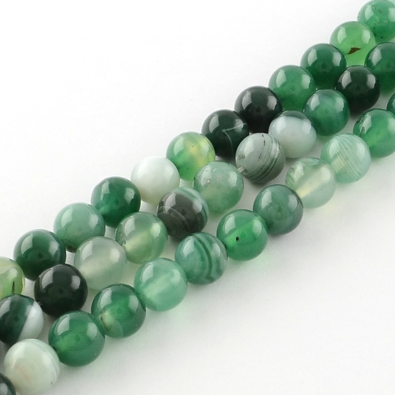 PandaHall Dyed Natural Striped Agate/Banded Agate Round Bead Strands, MediumSeaGreen, 6mm, Hole: 1mm; about 62pcs/strand, 15.7" Banded Agate...