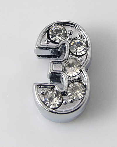 PandaHall Platinum Alloy Rhinestone Number Slide Charms, Number 3, 11~12x4.5~7.5x5mm, Hole: 7x1mm Alloy+Rhinestone Clear