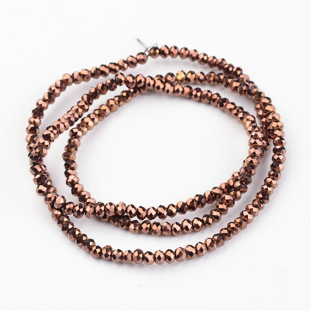 PandaHall Electroplate Glass Bead Strands, Faceted, Rondelle, Copper Plated, 3x2mm, Hole: 1mm; about 196pcs/strand, 16" Glass Rondelle