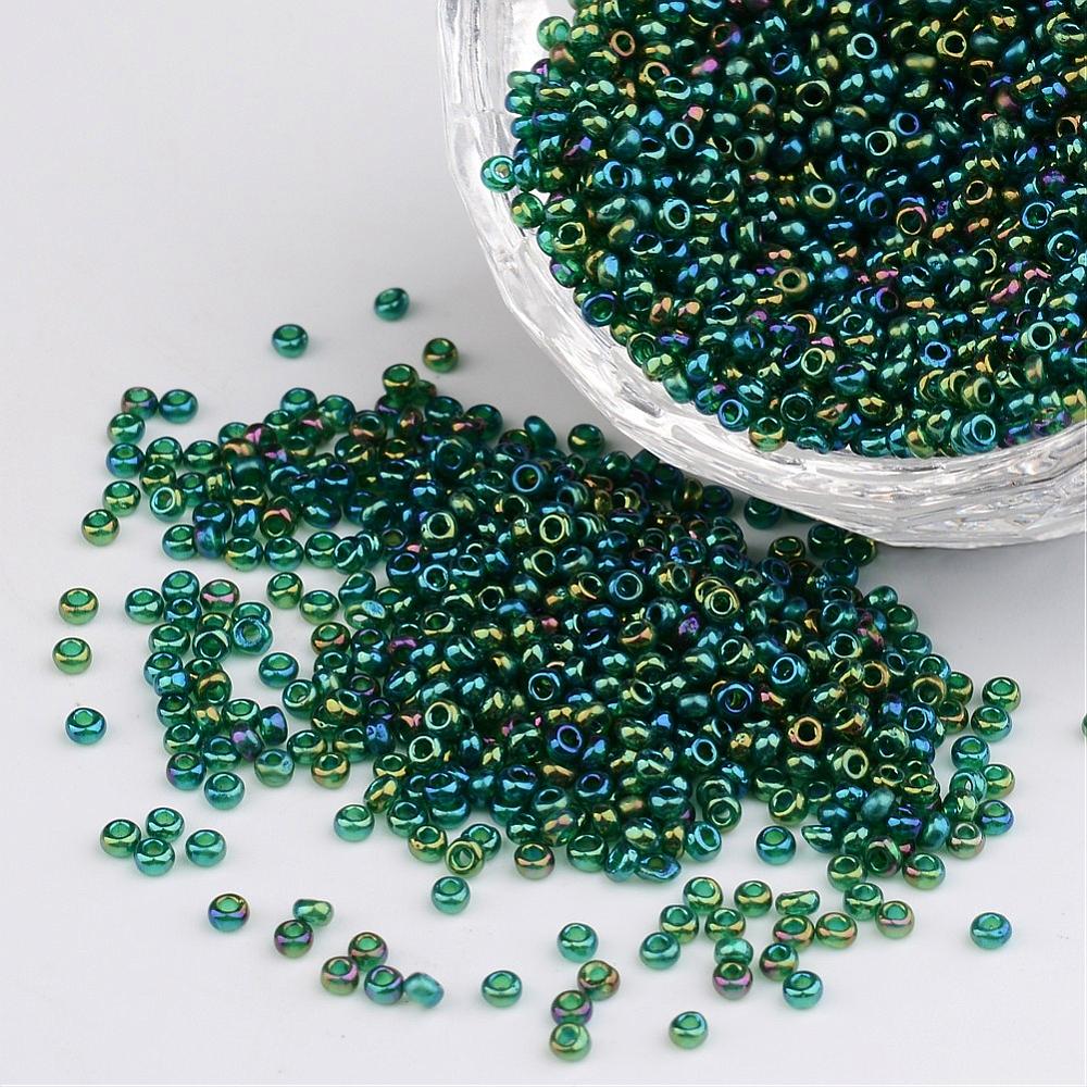 PandaHall FGB&reg Seed Beads, SeaGreen 12/0 Round Glass Seed Beads, Grade A, Transparent Colours Rainbow, 2x1.5mm, Hole: 0.9mm; about...