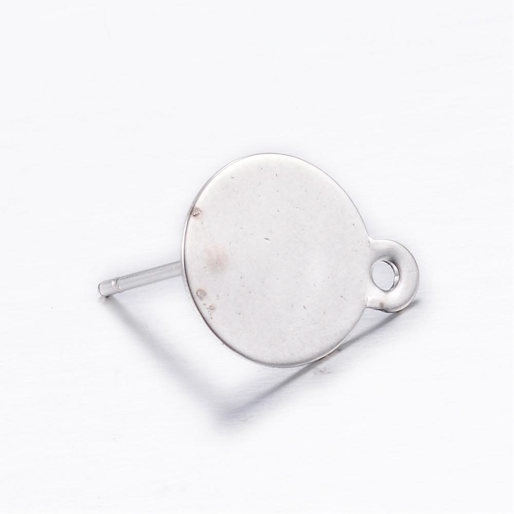 PandaHall 304 Stainless Steel Stud Earring Findings, Stainless Steel Color, 12mm, 13x10.5x0.5mm, Pin: 0.8mm; Hole: 1.5mm Stainless Steel