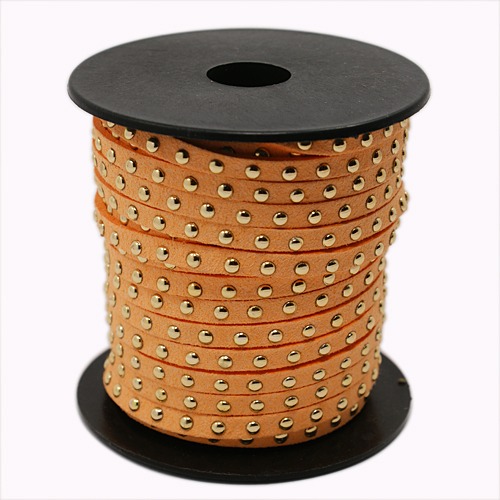 PandaHall Golden Aluminum Studded Korea Faux Suede Cord, Faux Suede Lace, Orange, 5x2mm; about 20yards/roll Suede Orange