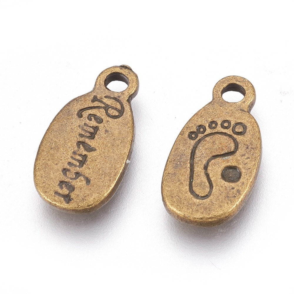 PandaHall Baby Shower Ornaments Tibetan Style Oval Carved Word Remember and Baby Feet Message Charms, Antique Bronze, Lead Free & Cadmium...