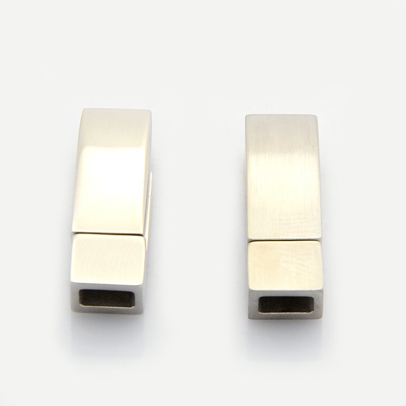 PandaHall Mixed Styles Glazed or Matte Rectangle 304 Stainless Steel Magnetic Necklace Clasps, Stainless Steel Color, 23x7.5x6mm, Hole...