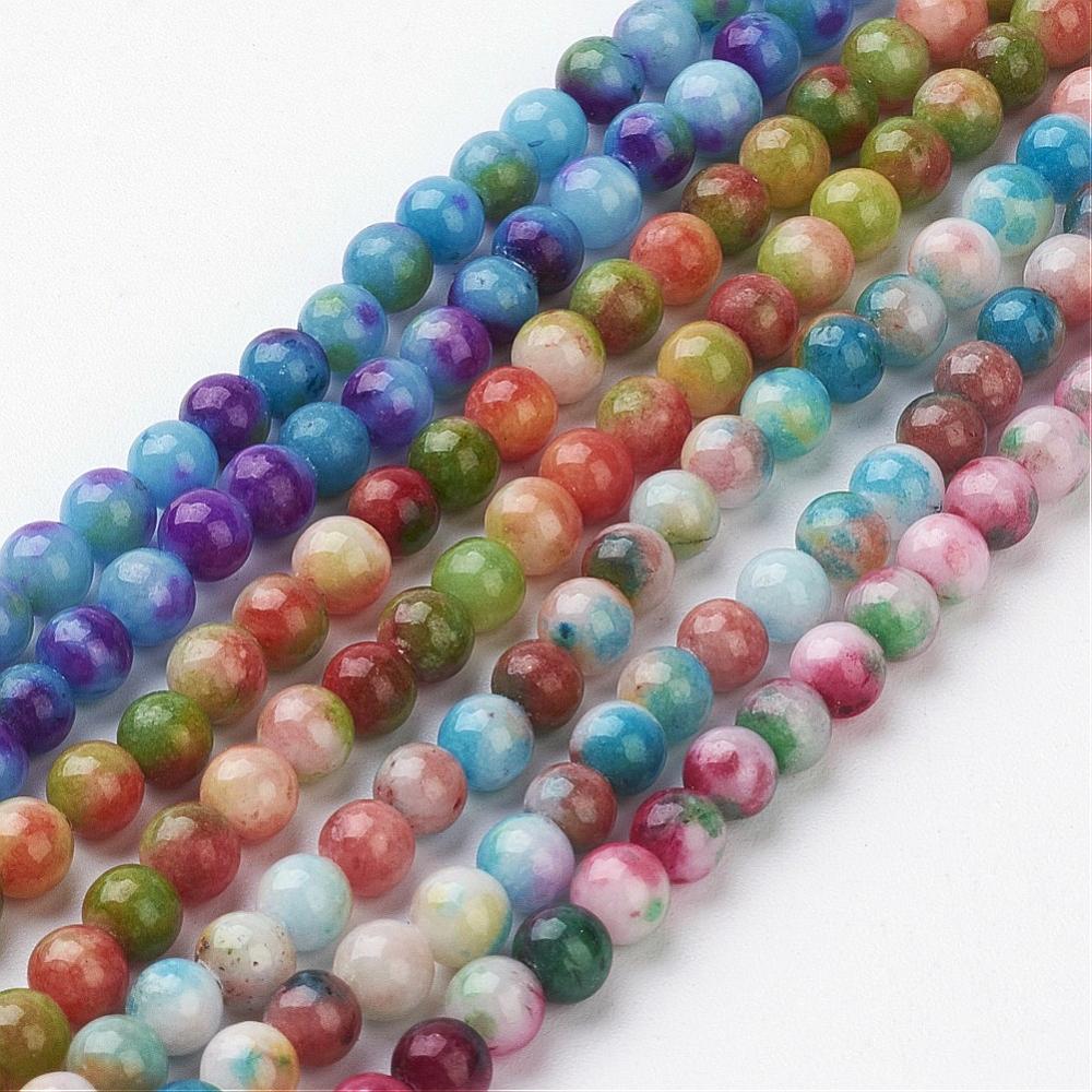 PandaHall Jade Beads Strands, Natural White Jade, Dyed, Round, Mixed Color, 4mm, Hole: 1mm; about 98pcs/strand, 15.7" White Jade Round...