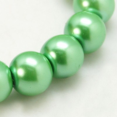 PandaHall Pearlized Glass Pearl Round Beads Strands, Dyed, Aquamarine, Size: about 10mm in diameter, hole: 1mm, about 85pcs/strand Glass...