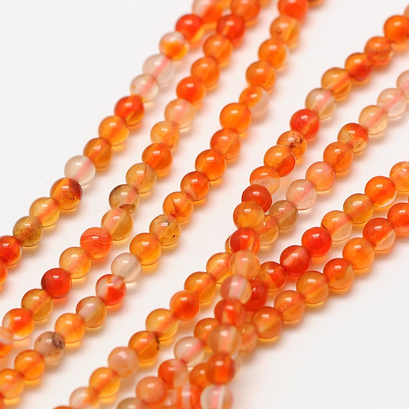 PandaHall Natural Carnelian Bead Strands, Dyed & Heated, Round, 3mm, Hole: 0.8mm; about 126pcs/strand, 16" Carnelian Round