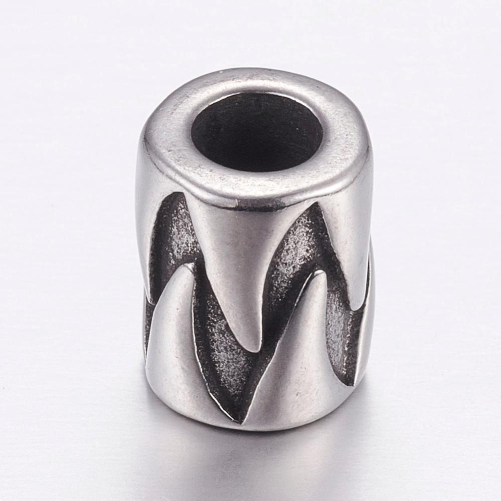 PandaHall 304 Stainless Steel European Beads, Large Hole Beads, Column, Antique Silver, 12x9mm, Hole: 5mm Stainless Steel Column