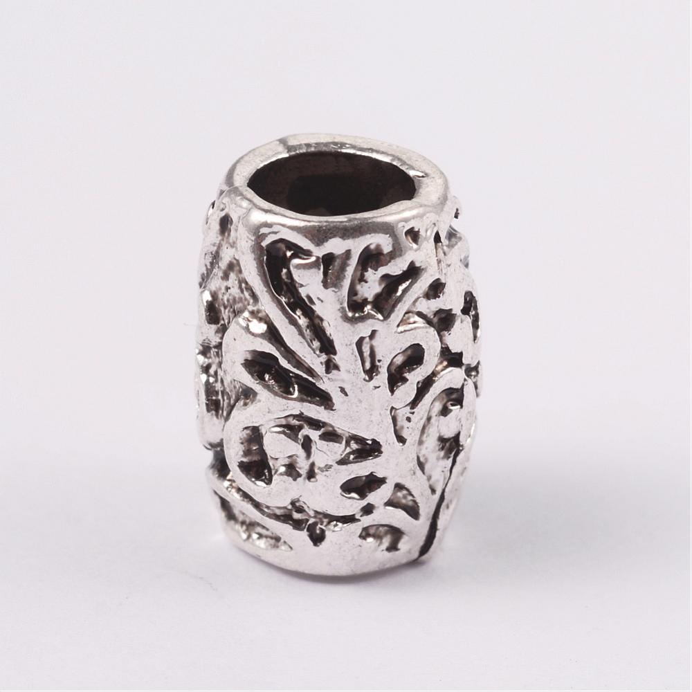 PandaHall Tibetan Style Alloy European Beads, Large Hole Beads, Barrel with Flower, Cadmium Free & Nickel Free & Lead Free, Antique Silver...