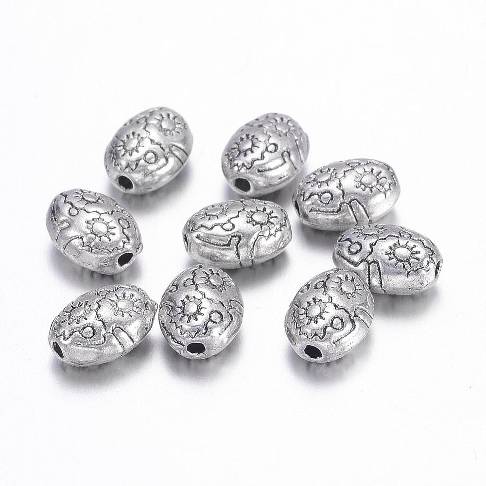 PandaHall Tibetan Style Oval Beads, Lead Free & Nickel Free & Cadmium Free, Antique Silver, about 6mm wide, 8mm long, 4.1mm thick, hole: 1mm...