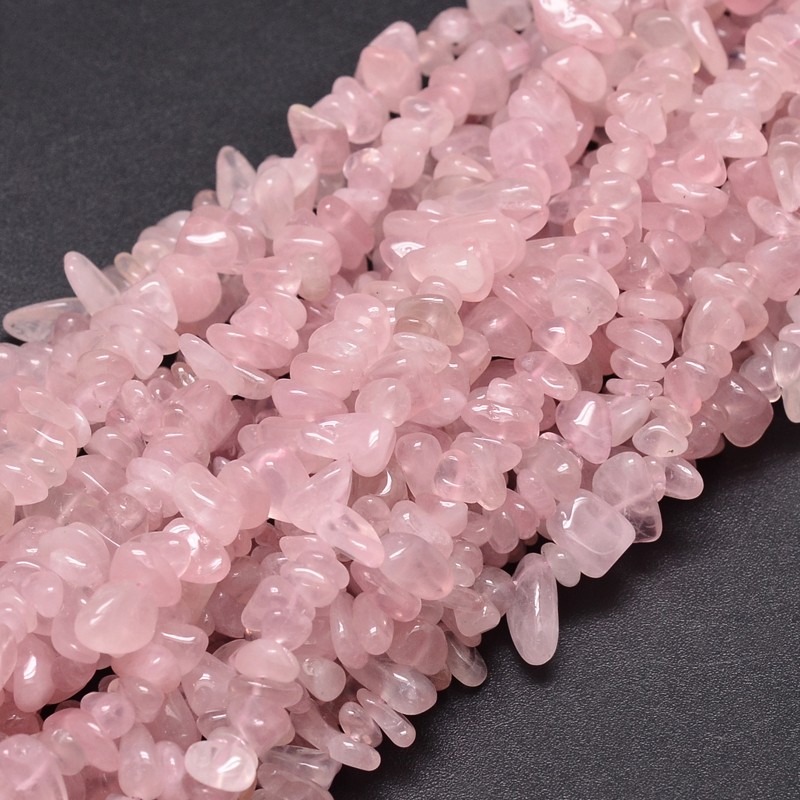 PandaHall Natural Rose Quartz Chip Beads Strands, 5~14x4~10mm, Hole: 1mm; about 15.5"~16.1" Rose Quartz Chip