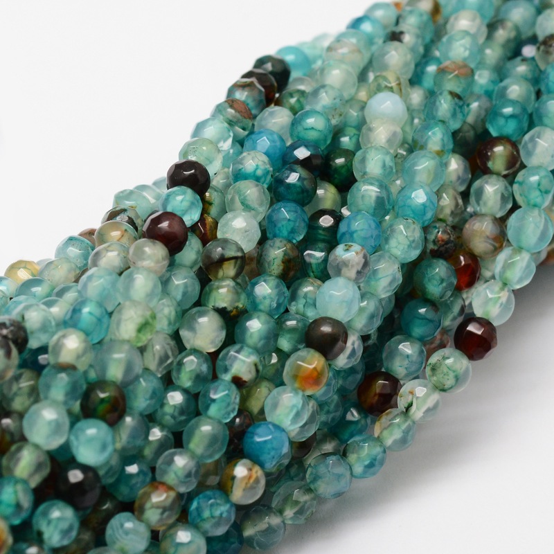 PandaHall Faceted Natural Agate Round Beads Strands, Dyed, Turquoise, 4mm, Hole: 1mm; about 92pcs/strand, 15.3" Natural Agate Round Green