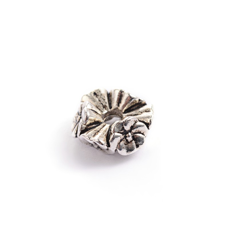 PandaHall Tibetan Style Alloy Flower Beads, Lead Free & Cadmium Free, Antique Silver, 10x5mm, Hole: 2mm Alloy Flower