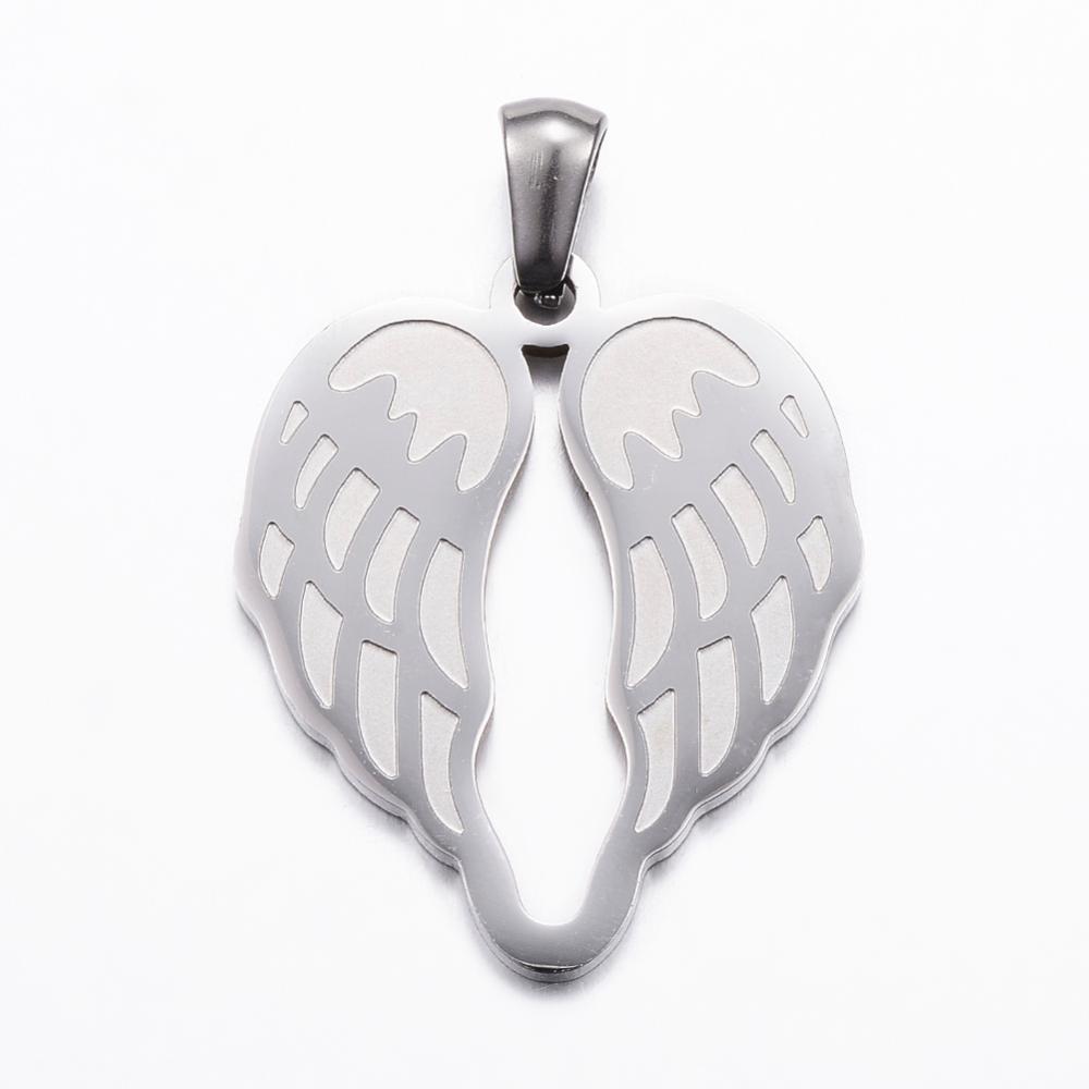 PandaHall 304 Stainless Steel Pendants, Wing, Stainless Steel Color, 26.5x22x1.5mm, Hole: 3x5mm Stainless Steel Wing