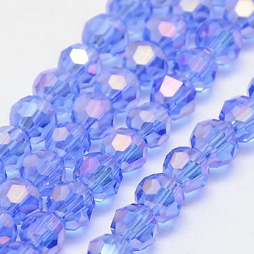 PandaHall Electroplate Glass Beads Strands, AB Color, Faceted, Round, CornflowerBlue, 4mm, Hole: 1mm; about 100pcs/strand, 13.7" Round Blue