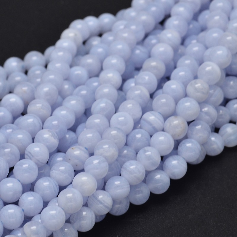 PandaHall Round Natural Blue Lace Agate Bead Strands, 6mm, Hole: 1mm; about 61pcs/strand, 15.5" Blue Lace Agate Round