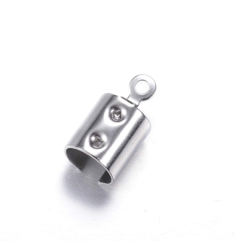 PandaHall 304 Stainless Steel Folding Crimp Ends, Stainless Steel Color, 12x6.5x6.5mm, Hole: 1.2mm Stainless Steel