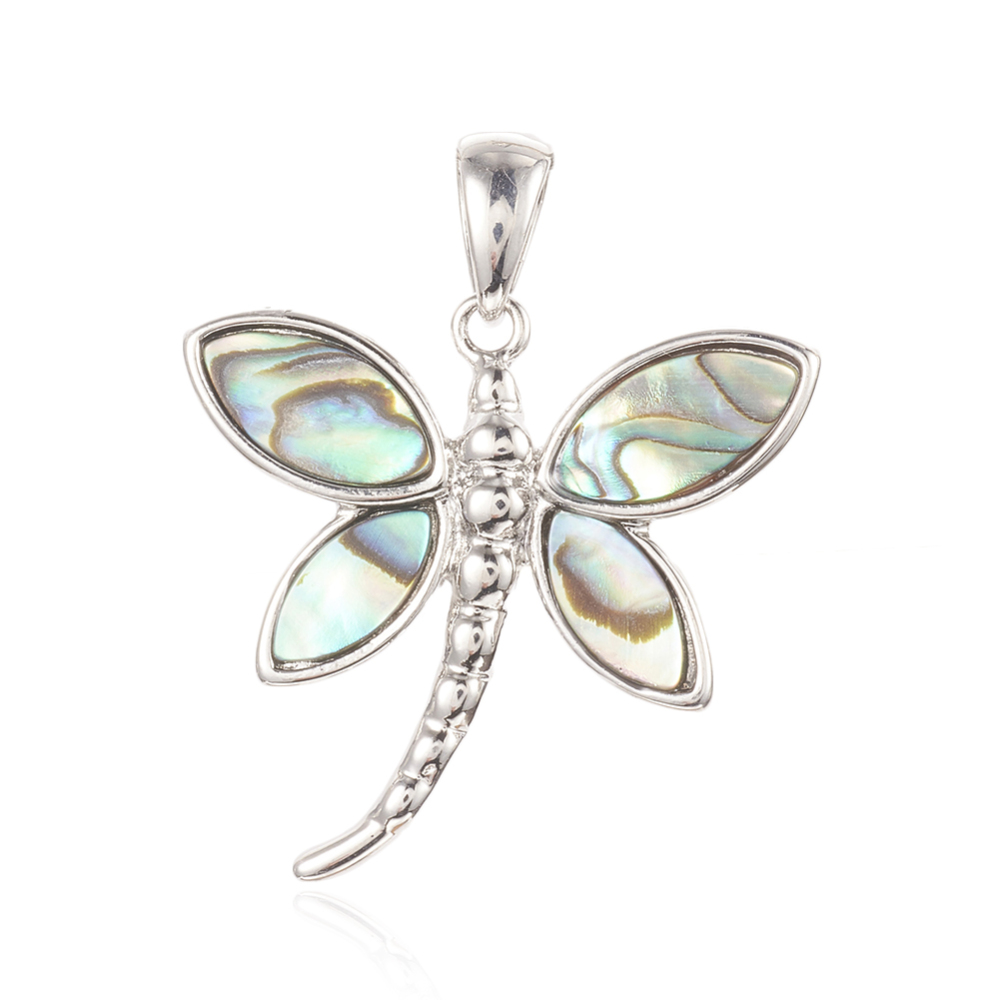 PandaHall Paua/Abalone Shell Pendants, with Brass Findings, Dragonfly, 27~30x29x4mm, Hole: 4.5x7mm Paua Shell Dragonfly