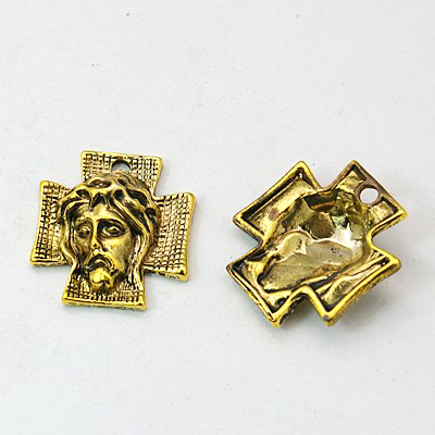 PandaHall Tibetan Style Cross with Jesus Pendants for Easter Jewelry, Lead Free and Cadmium Free, Antique Golden, about 24mm long, 22mm wide...